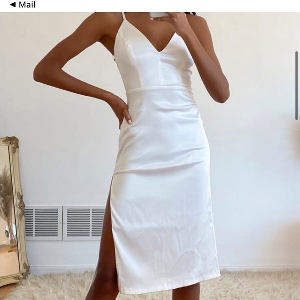 Lulus Stunning Sight White Embroidered Lace Satin Midi Dress!
